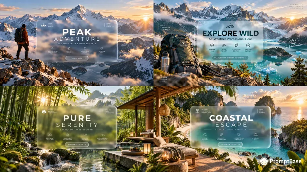 Serene Nature Glassmorphism Promo Layouts