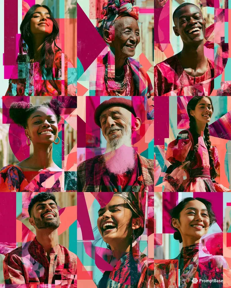 Vibrant Collage Portraits In Reds