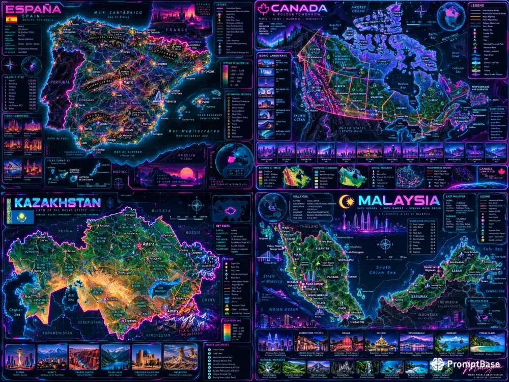 Cyberpunk Neon Maps
