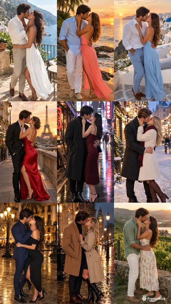 Photo Realistic Romantic Couple Kisses