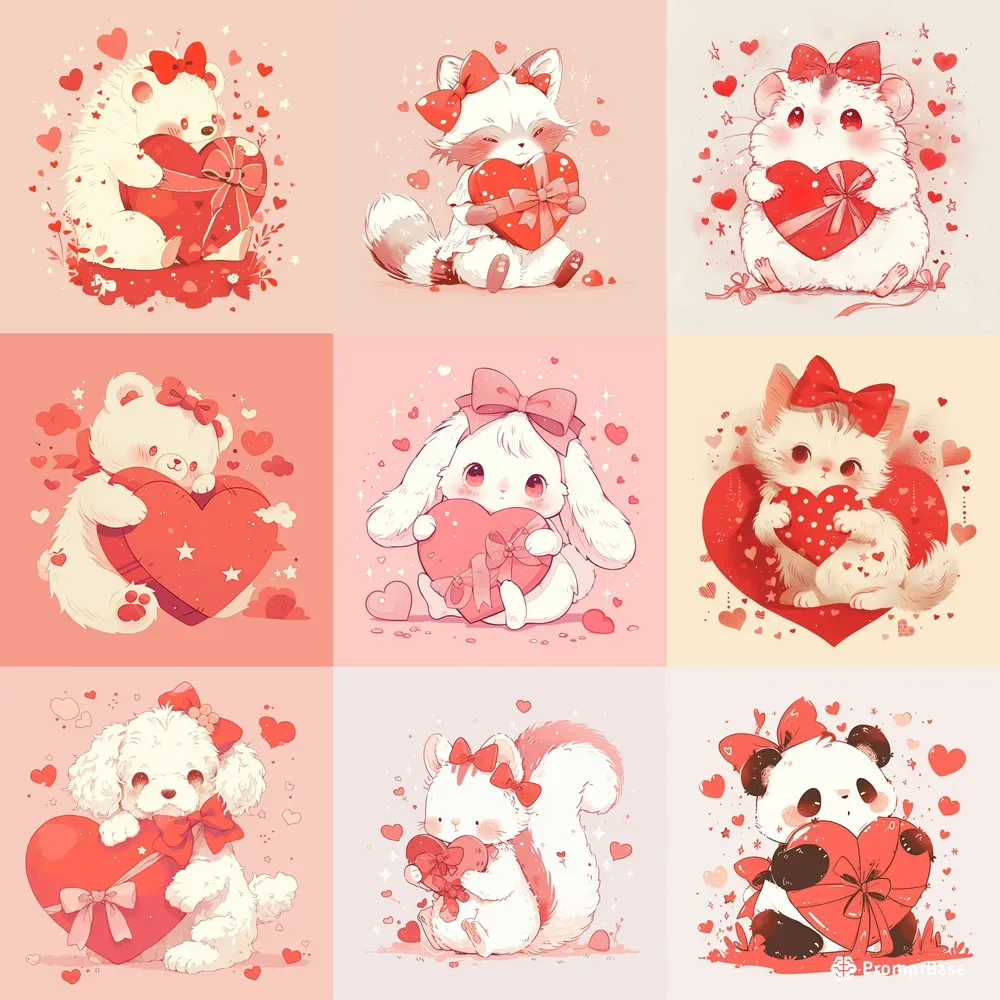 Line Art Cute Animal Heart Drawings