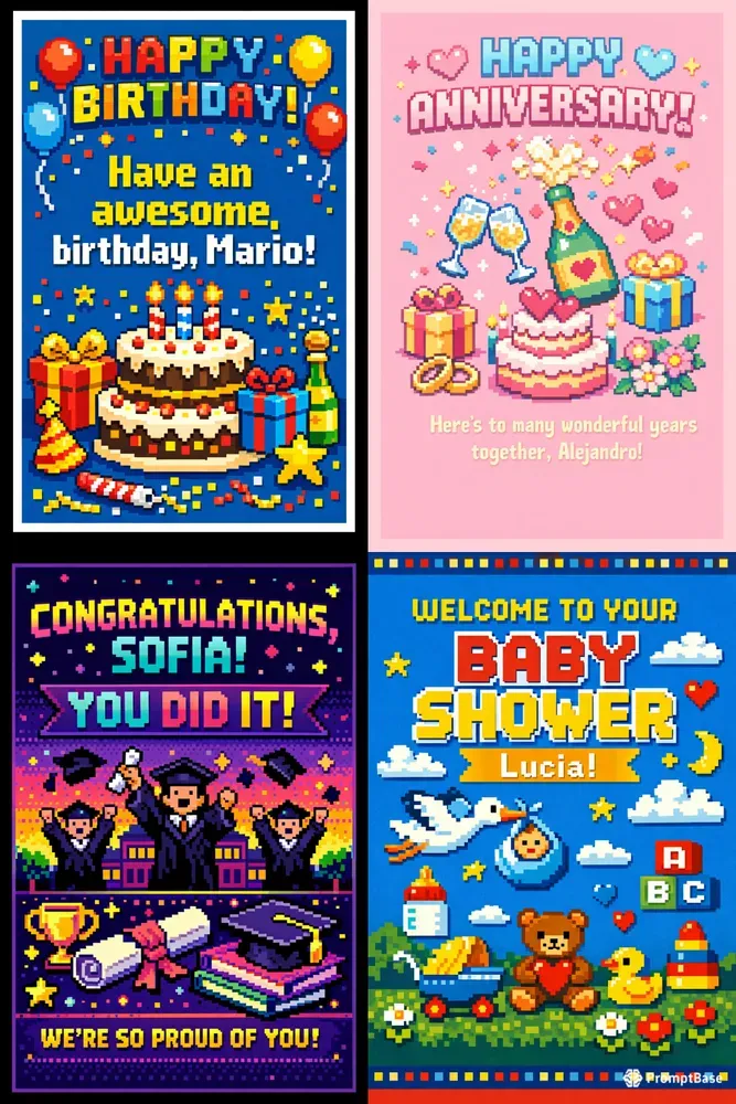 Pixel Art Greeting Cards