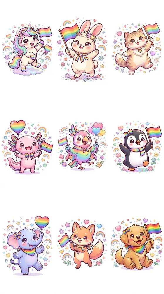 Cute Pride Month Animals Kawaii Art