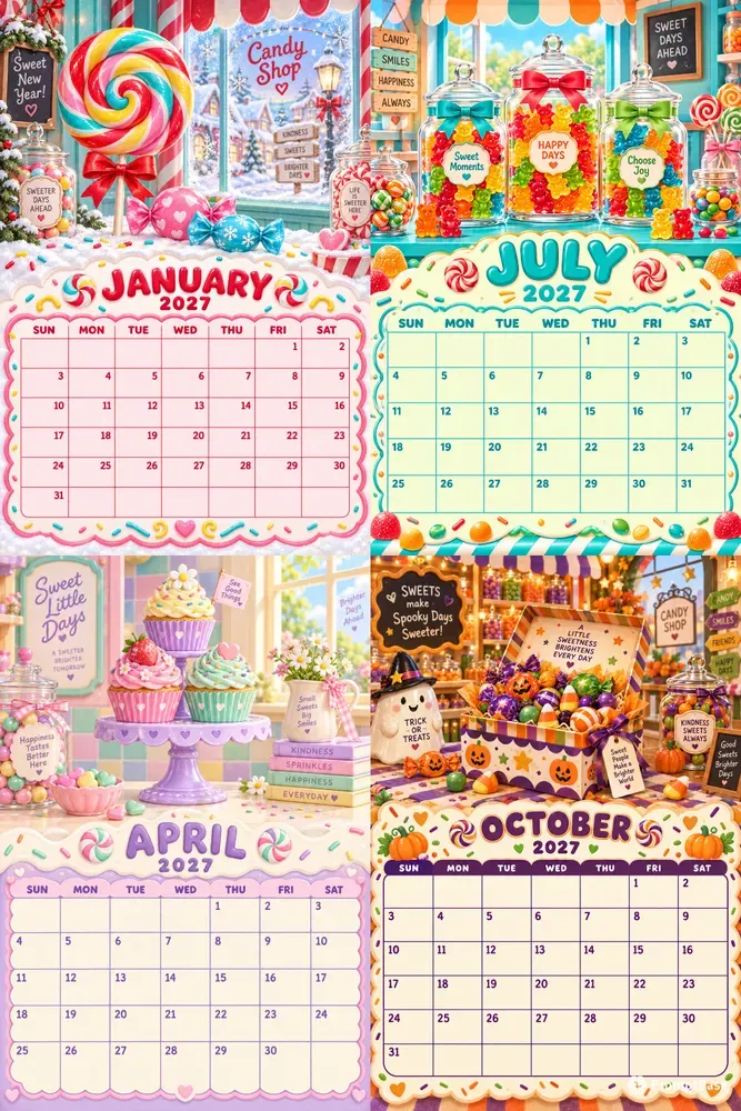 Candy Shop 2027 Calendar Pages