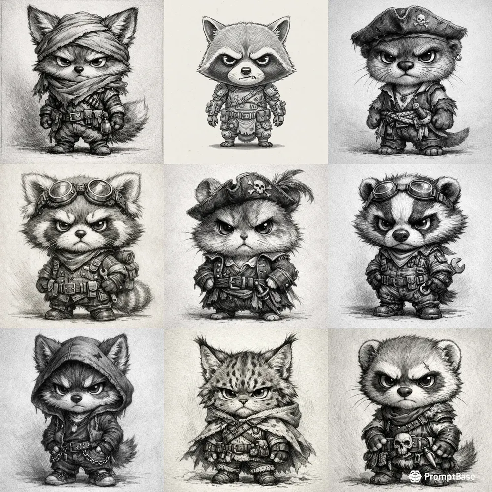 Grumpy Chibi Animal Rogue Illustrations