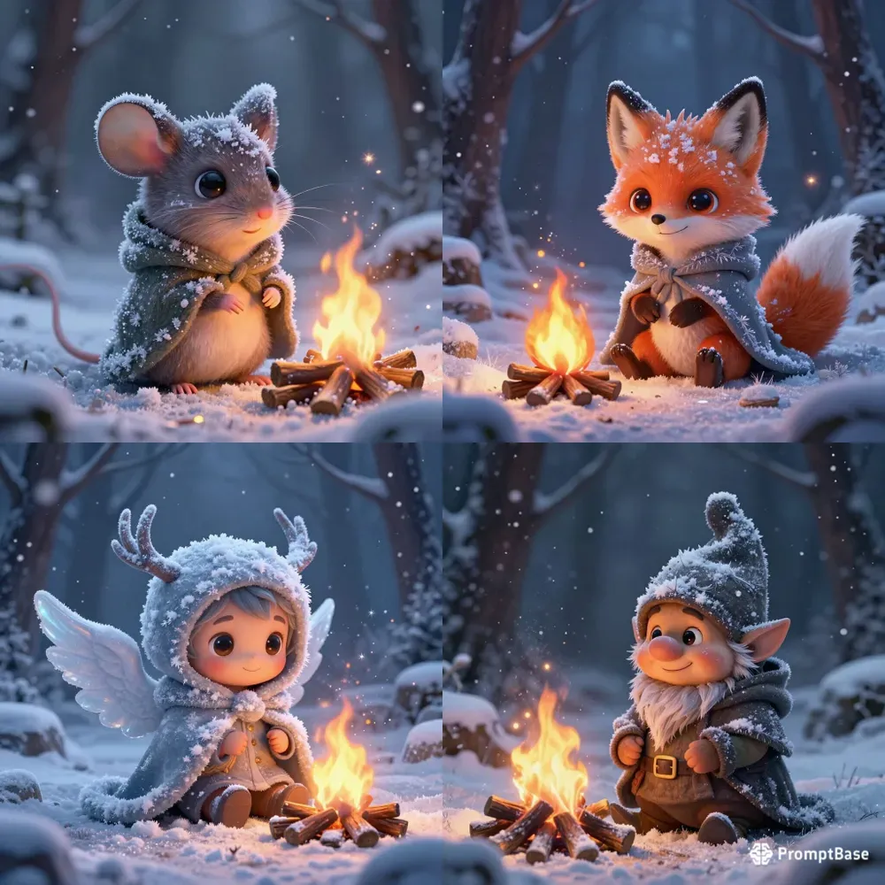 Cute Magical Creatures In Winter Forests
