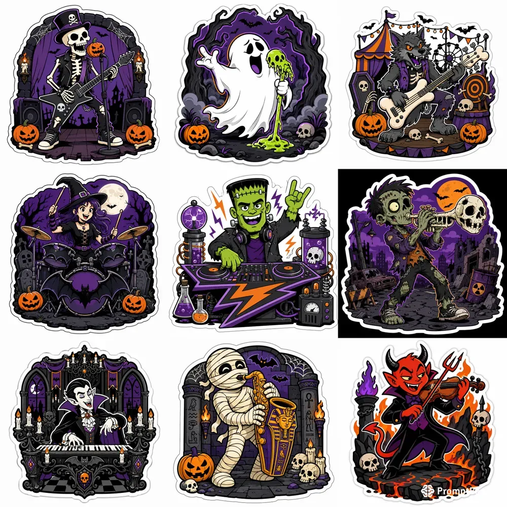 Cartoon Halloween Musician Sticker Packs