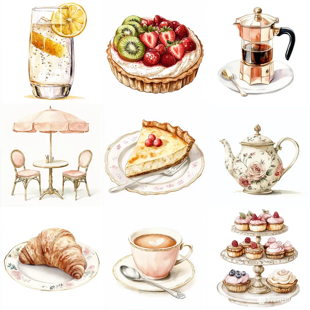 Elegant Parisian Cafe Watercolor Cliparts