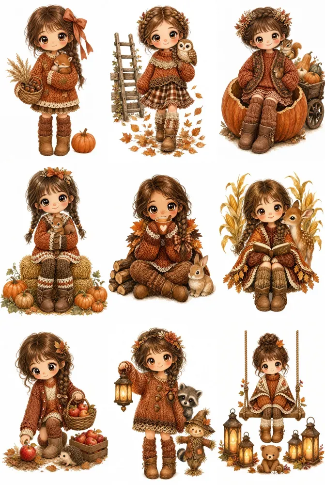 Autumn Boho Girl Clipart 100 Packs
