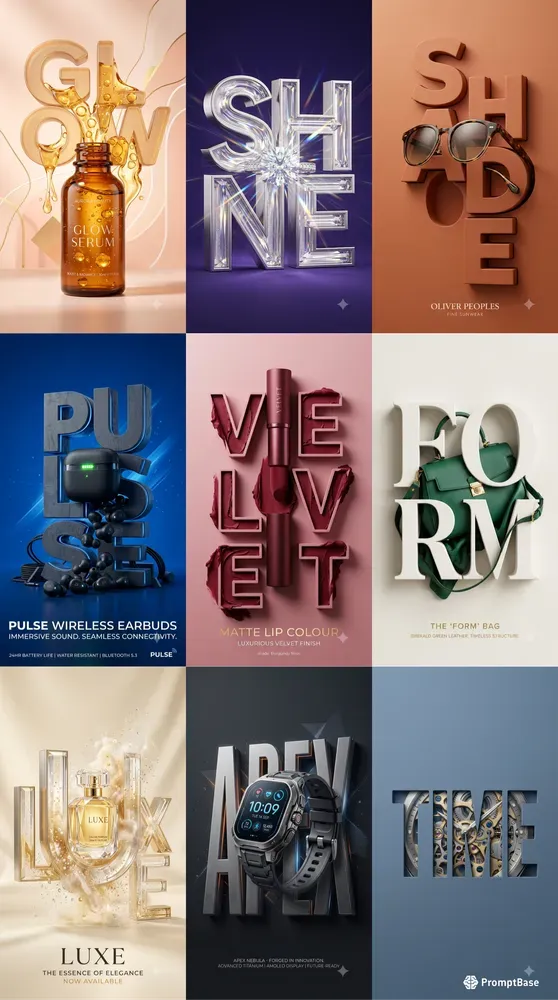 3D Text Cutout Product Posters