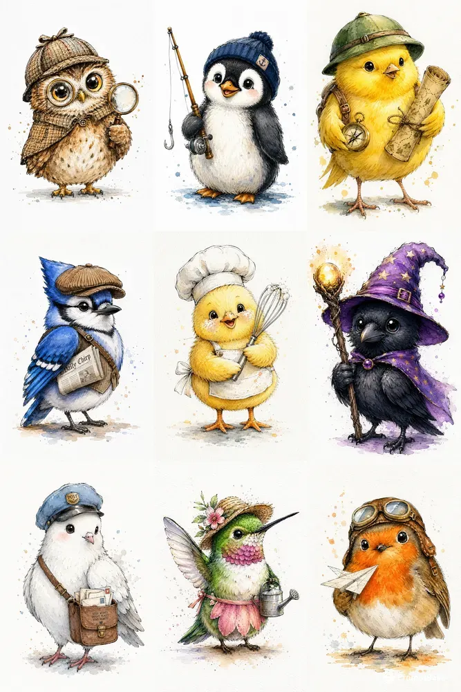 Watercolor Artisan Birds And Pets