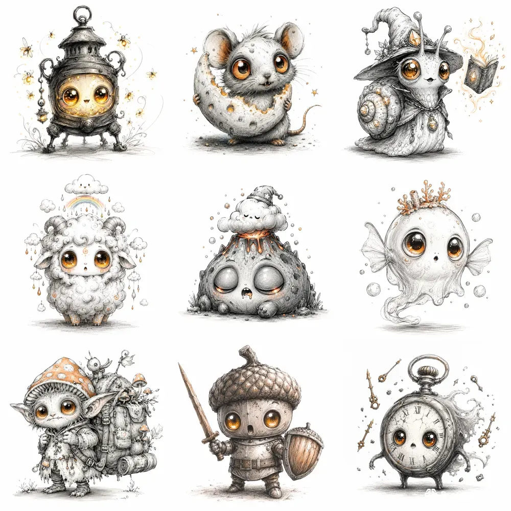 Cute Creepy Scribble Monsters Art