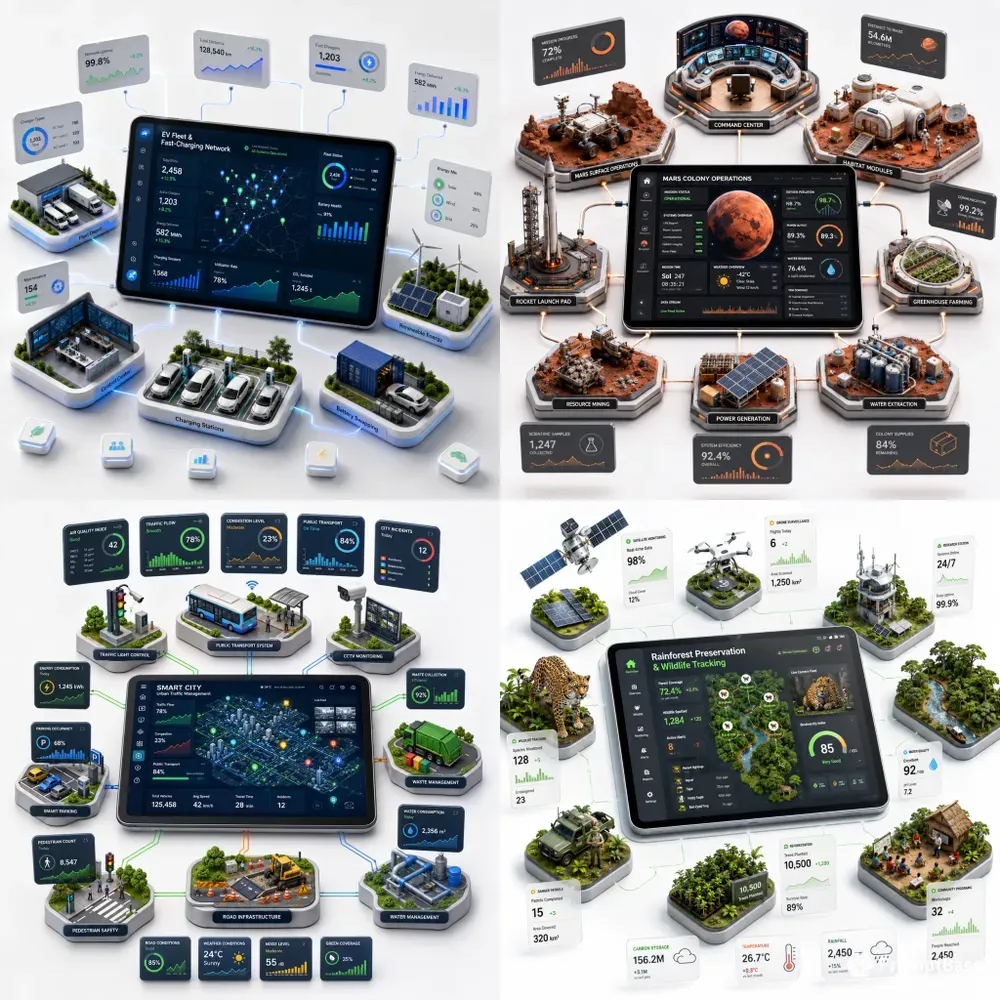 3D Isometric Tech UI Dashboards