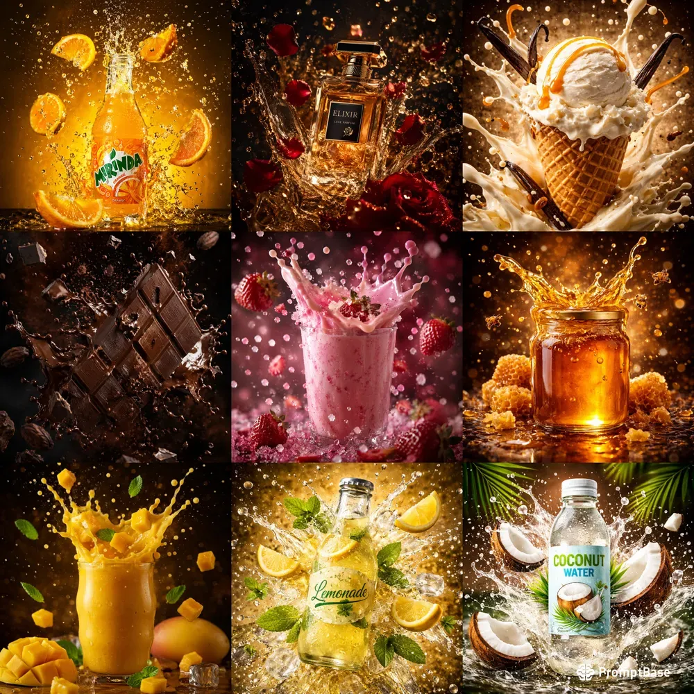 Dynamic Splash Product Photography Prompts