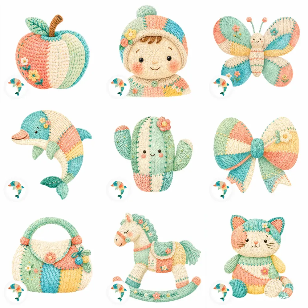 Artisanal Amigurumi Watercolor Cliparts