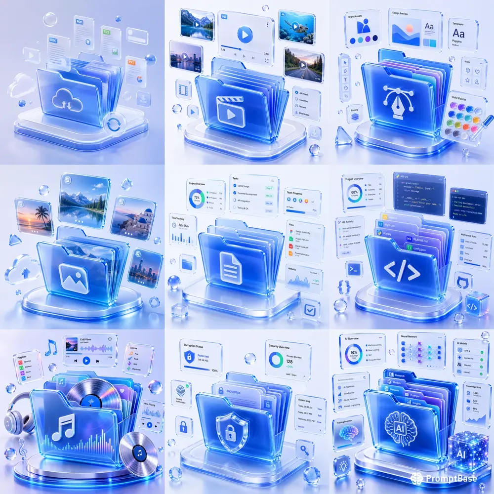 Premium Glass Folder 3D Icons Packs