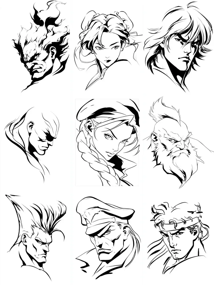 Street Fighter Minimal Line Art Portraits