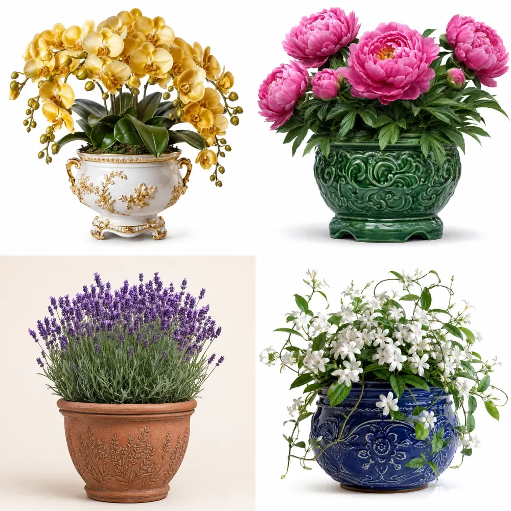 Luxury Botanical Flower Pots Premium 3D