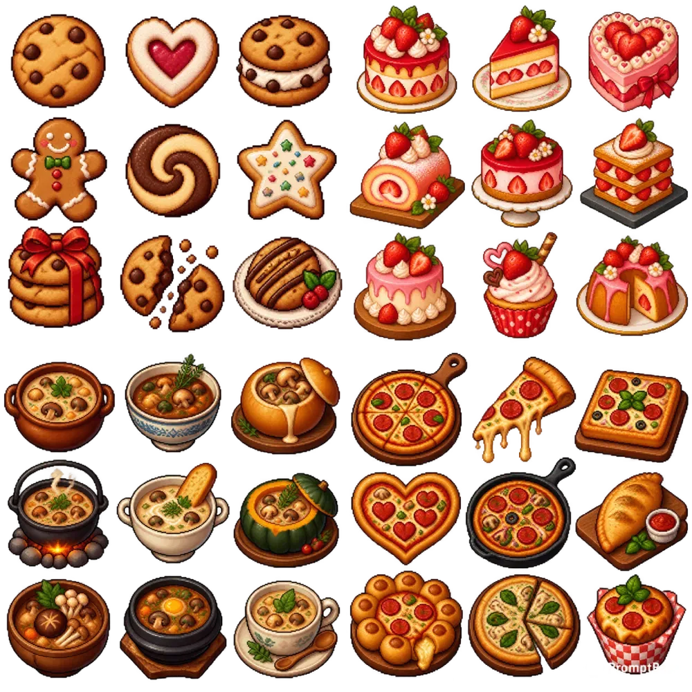 16bit Cozy Food Sprite Sheet Variations