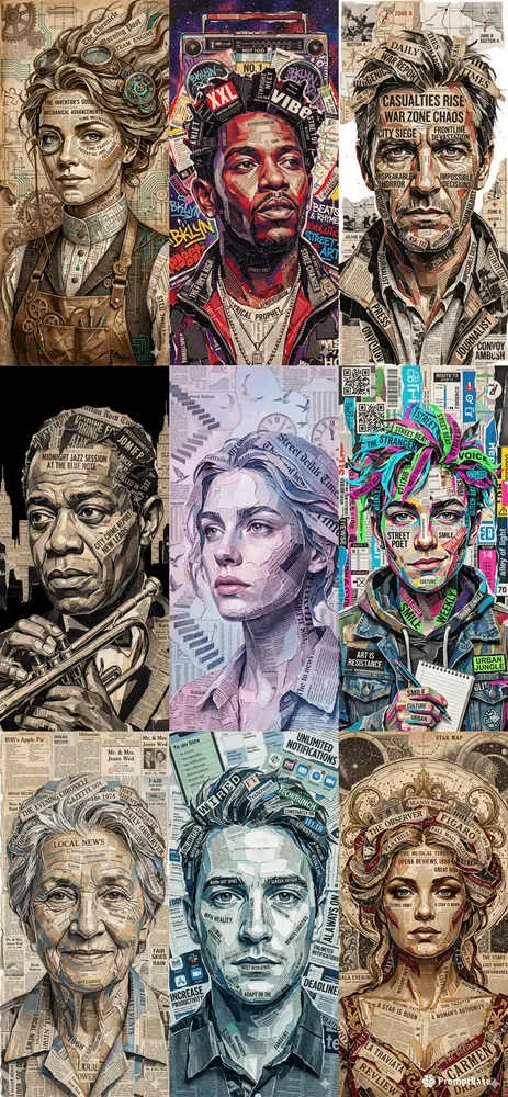 Cinematic Newspaper Collage Portraits