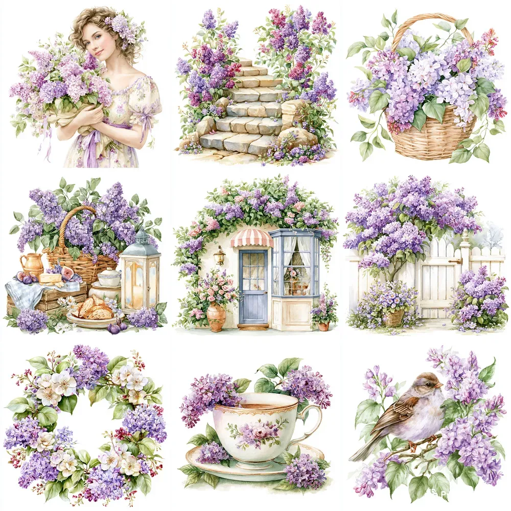 French Cottage Lilac Watercolor Clipart