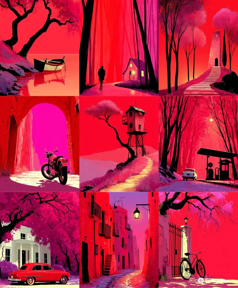 Surreal Red Landscapes Painted