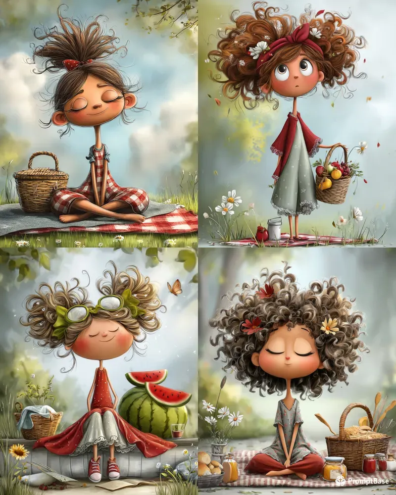Patriotic Picnic Girl Watercolor Clipart
