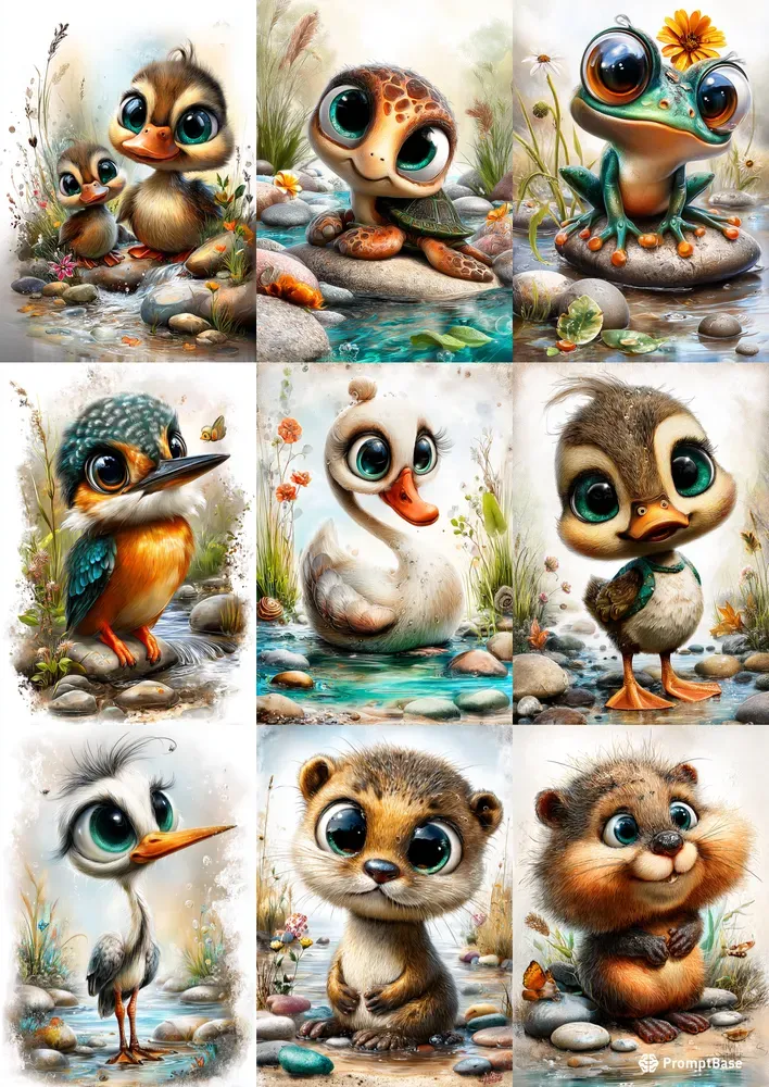 Cartoon Riverside Summer Cuties
