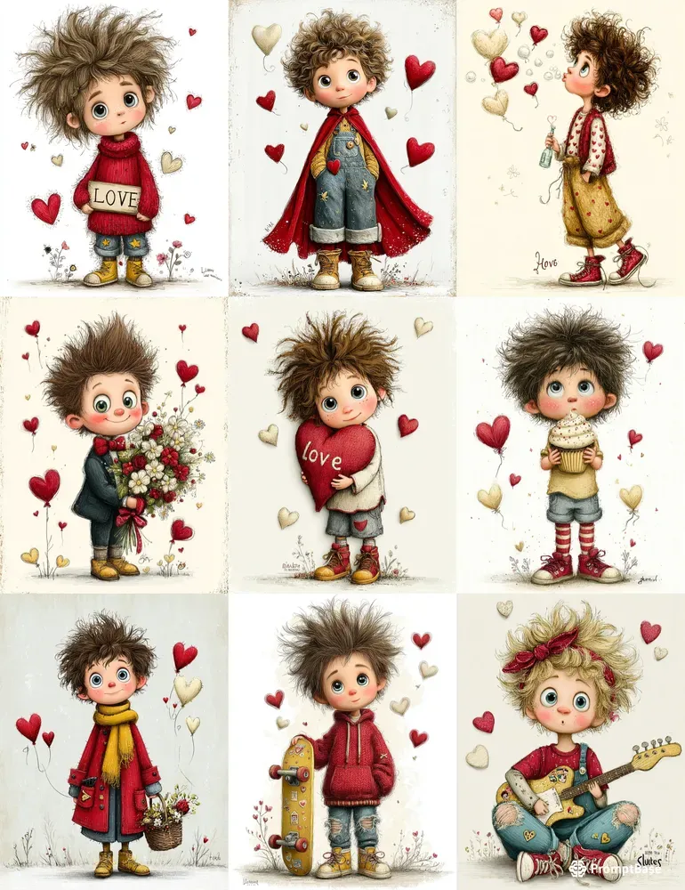 Whimsical Valentine Boy Storybook Clips