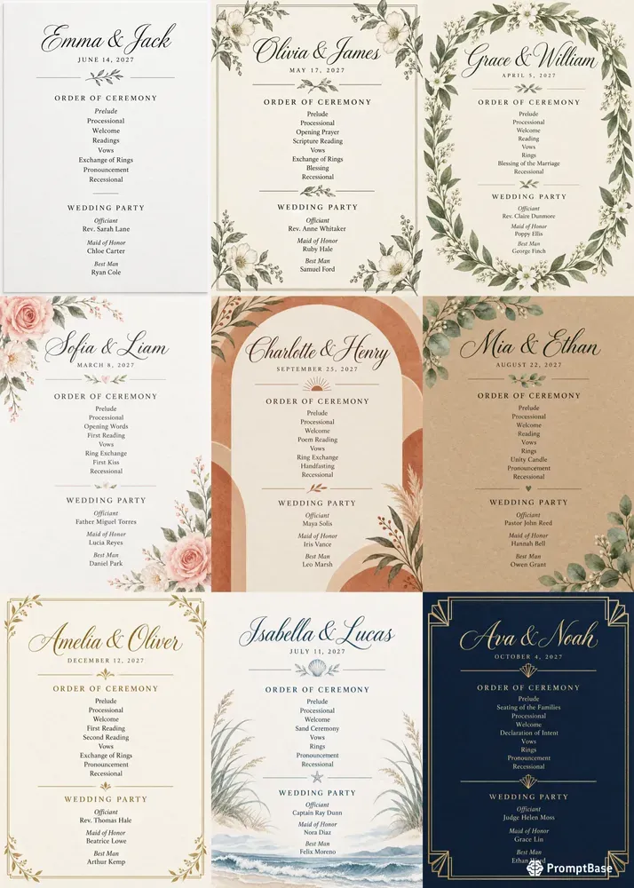 Wedding Ceremony Program Cards