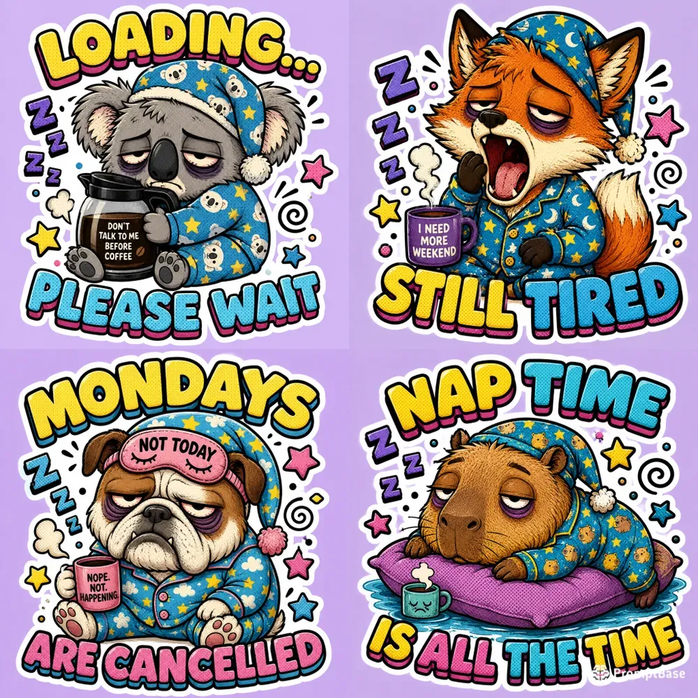Sleepy Grumpy Animal Sticker Art