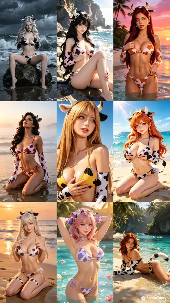 Cow Print Bikini Beach Girls