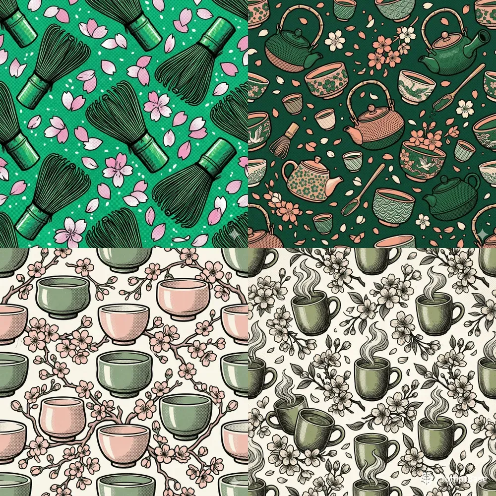 Retro Matcha Sakura Popart Patterns