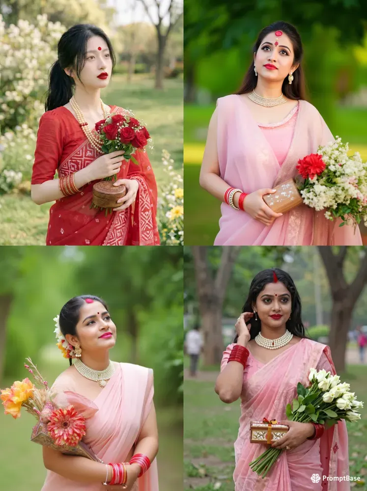 Traditional Bengali Women Red Sarees