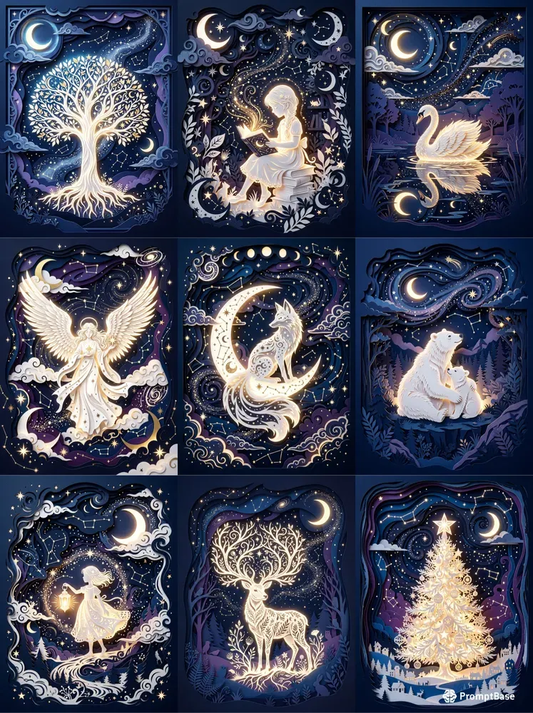 Celestial Storybook Papercut Diorama Art