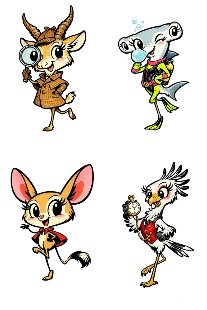 Retro Whimsical Cartoon Mascot Cliparts