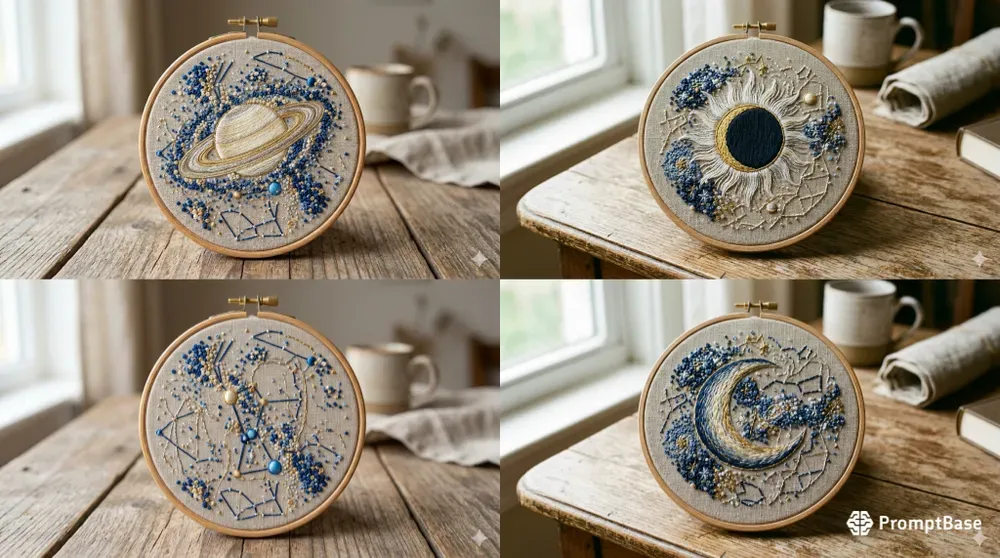Celestial Embroidery Hoop Art