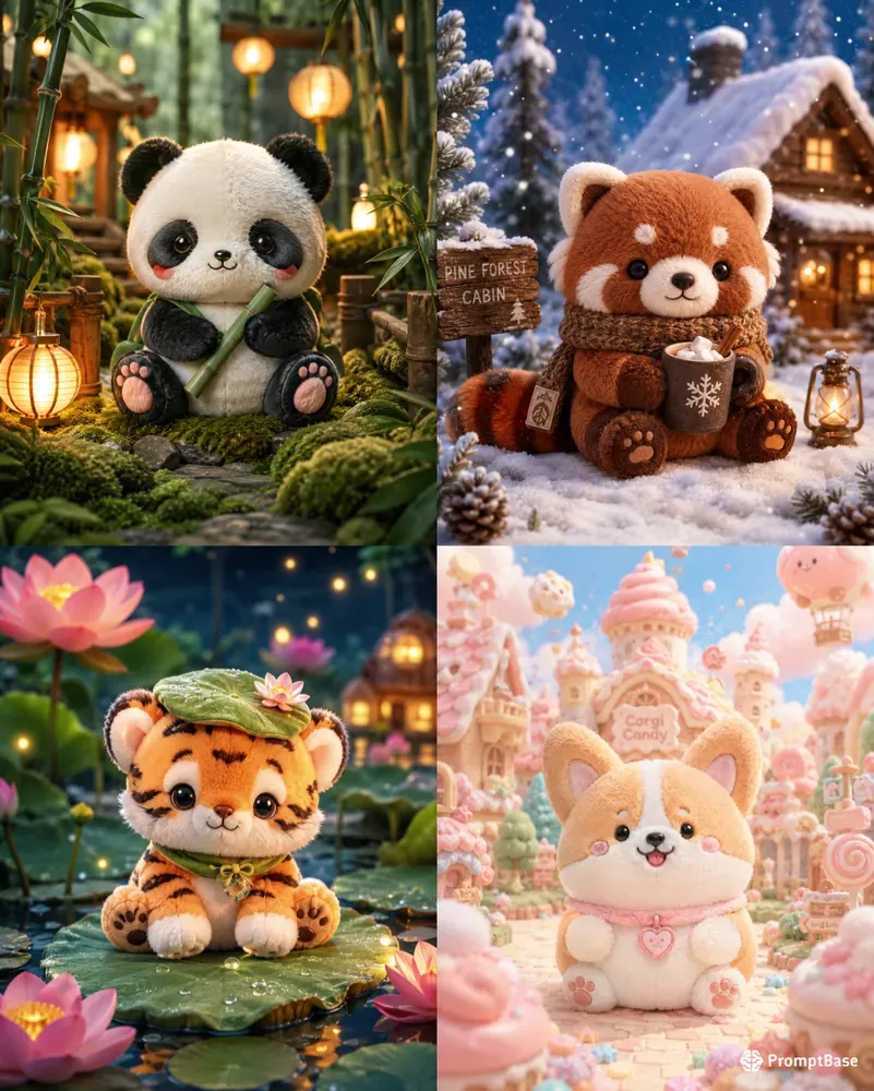 Cute Cotton Plush Animal Fantasy Scenes