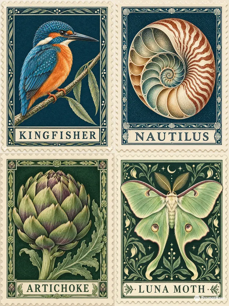 Engraved Nature Postage Stamps