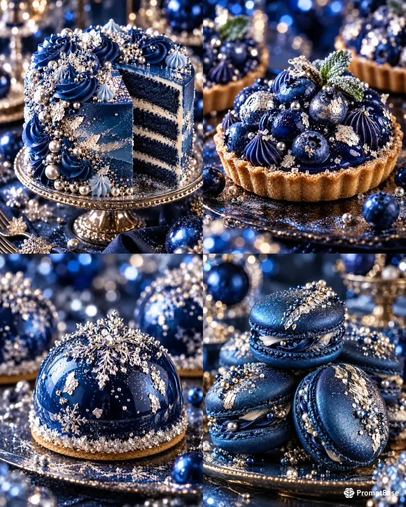 Luxury Blue Silver Xmas Dessert Photos
