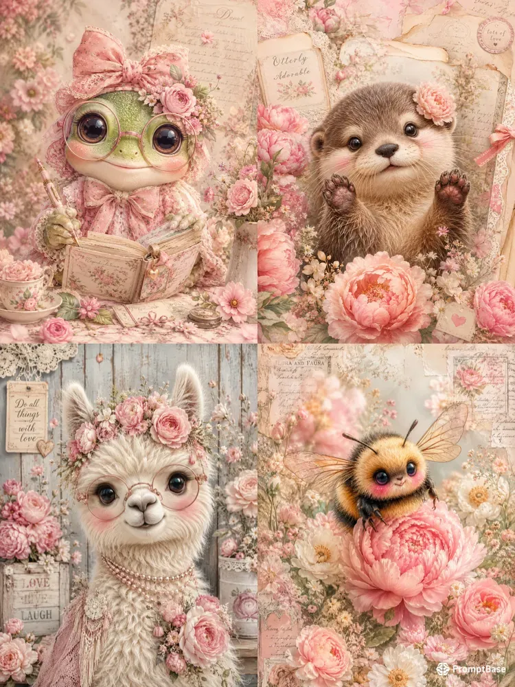 Cute Pastel Vintage Animal Junk Journals