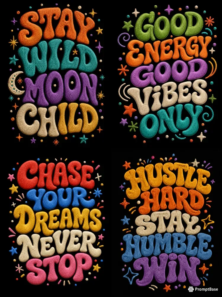 Groovy Quote Embroidery Style T Shirts