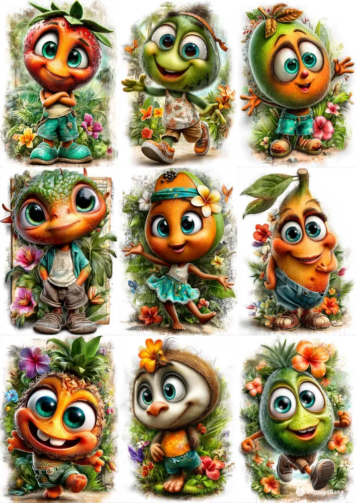 Tropical Fruit Character Illustrations