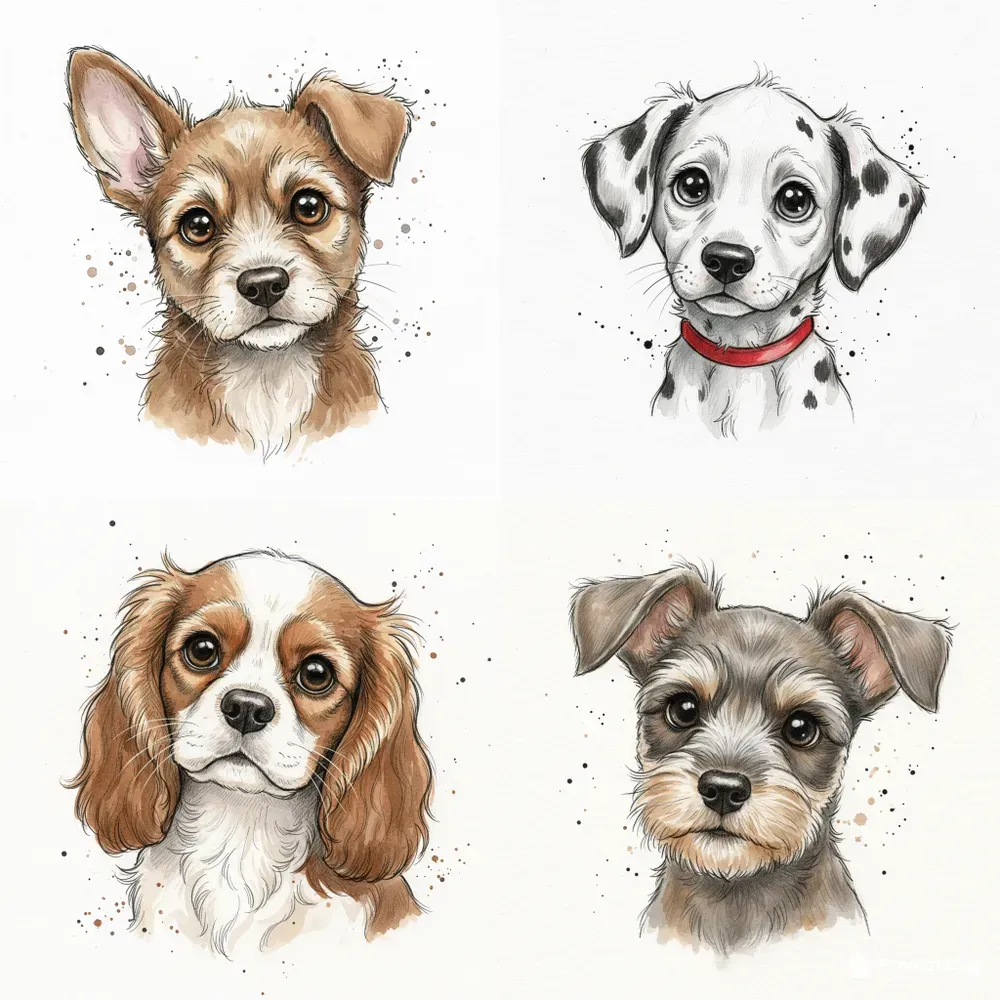 Whimsical Watercolor Puppies