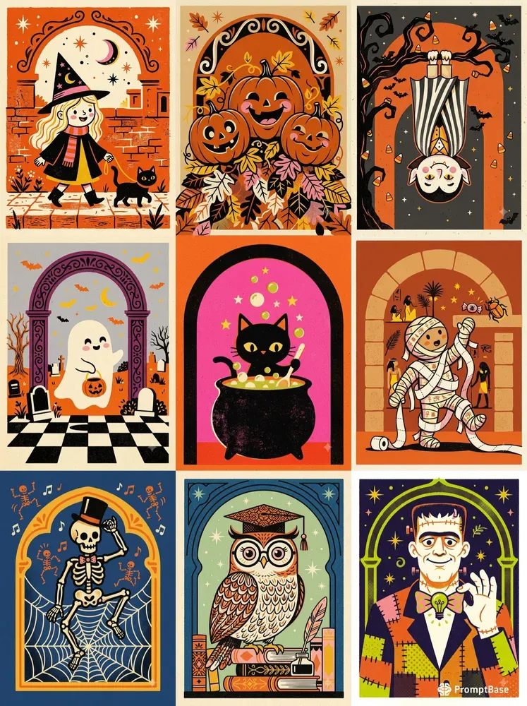 Retro Halloween Screen Print Art