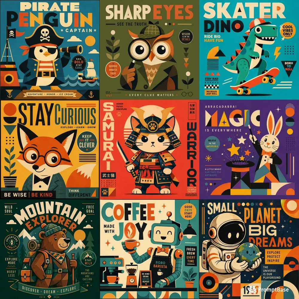 Retro Geometric Character Posters