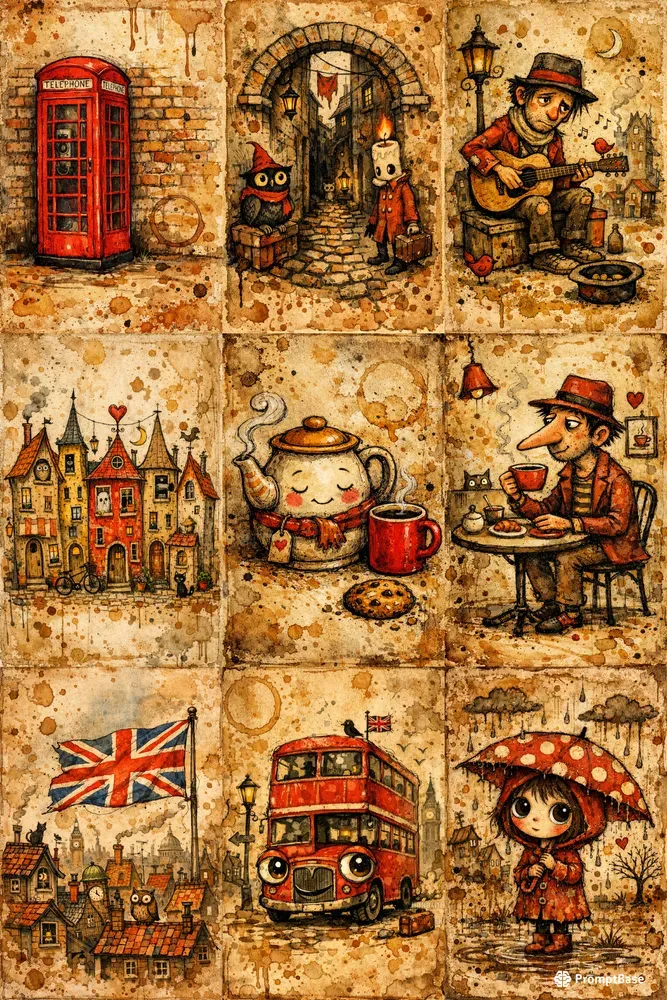 Vintage Grunge Whimsy British Folk Art