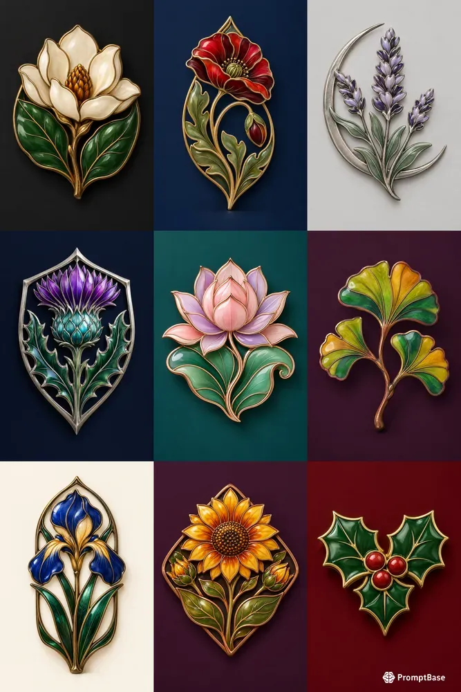 Botanical Enamel Emblem Art