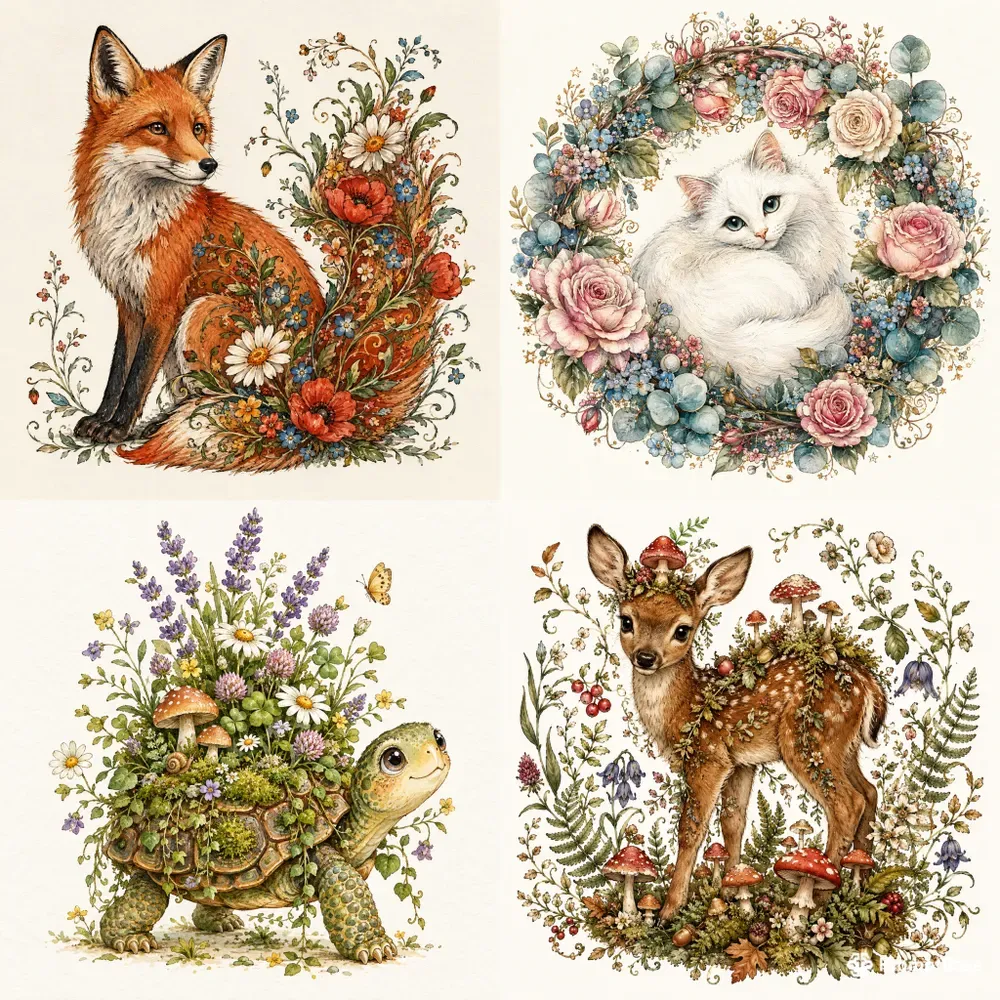 Whimsical Floral Animal Illustrations