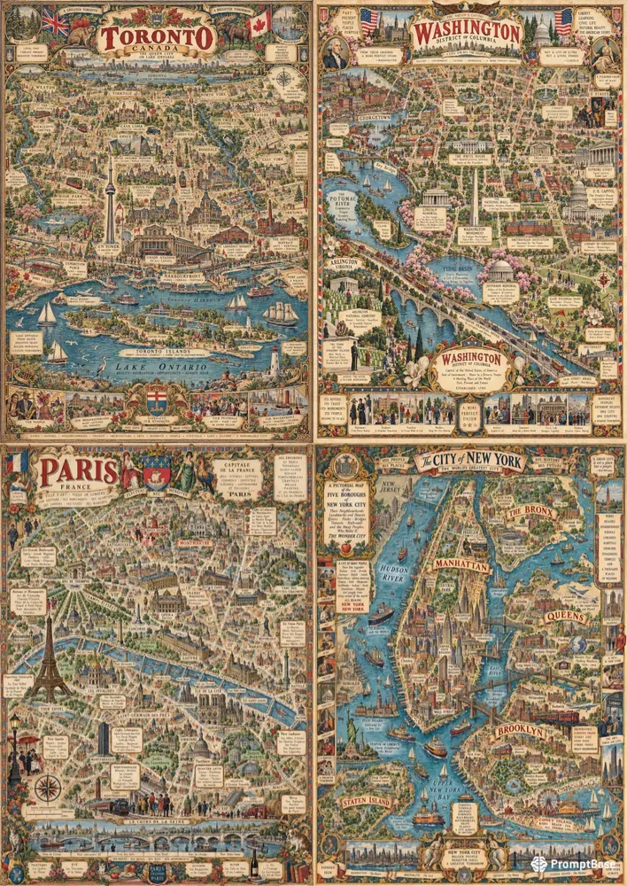Vintage Pictorial City Map Generator